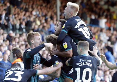 310819 - Leeds United v Swansea City - Sky Bet Championship -  Wayne Routledge of Swansea celebrates scoring the 1st goal of the match with Sam Surridge on top