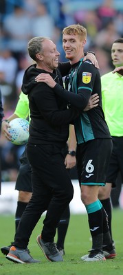 310819 - Leeds United v Swansea City - Sky Bet Championship -  Manager Steve Cooper  of Swansea hugs Jay Fulton at the end of the match