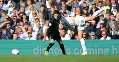 310819 - Leeds United v Swansea City - Sky Bet Championship -  Besant Celina of Swansea tussles with Stuart Dallas of Leeds United