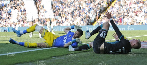 310819 - Leeds United v Swansea City - Sky Bet Championship -  Sam Surridge of Swansea is fouled by Goalkeeper Kiko Casilla of Leeds United in the goalmouth but no penalty given and no card