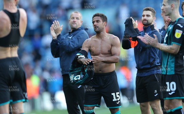 310819 - Leeds United v Swansea City - Sky Bet Championship -  Wayne Routledge of Swansea prepares to give his shirt to a fan at the end of the match