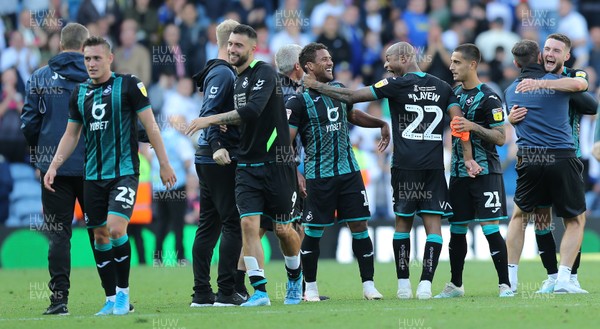 310819 - Leeds United v Swansea City - Sky Bet Championship -  Swansea players celebrate at the final whistle after winning the match with a 90th minute goal