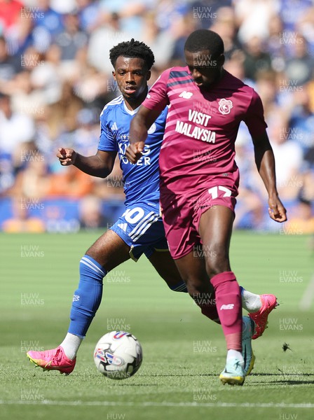 190823 - Leicester City v Cardiff City - Sky Bet Championship - Jamilu Collins of Cardiff and Wanya Marcal-Madivadua of Leicester City