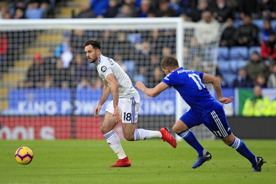 291218 - Leicester City v Cardiff City, Premier League - Greg Cunningham of Cardiff City (left) in action with  Marc Albrighton of Leicester City