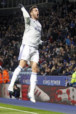 291218 - Leicester City v Cardiff City, Premier League - Victor Camarasa of Cardiff City celebrates scoring his side's first goal