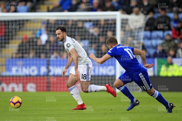 291218 - Leicester City v Cardiff City, Premier League - Greg Cunningham of Cardiff City (left) in action with  Marc Albrighton of Leicester City