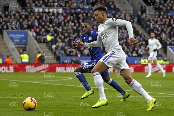 291218 - Leicester City v Cardiff City, Premier League - Josh Murphy of Cardiff City (right) in action with Ricardo Pereira of Leicester City