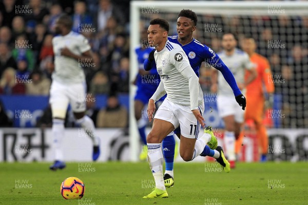 291218 - Leicester City v Cardiff City, Premier League - Josh Murphy of Cardiff City (left) in action with Demarai Gray of Leicester City