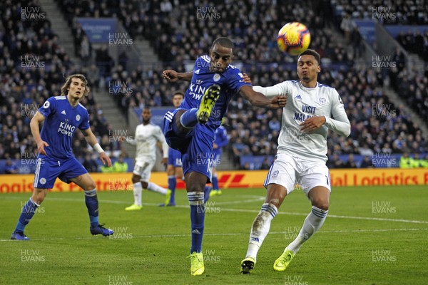 291218 - Leicester City v Cardiff City, Premier League - Ricardo Pereira of Leicester City clears under pressure from Josh Murphy of Cardiff City