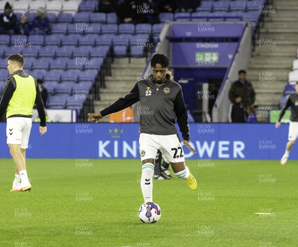 081122 - Leicester City v Newport County - Carabao Cup Third Round - Nathan Moriah Welsh of Newport warms up