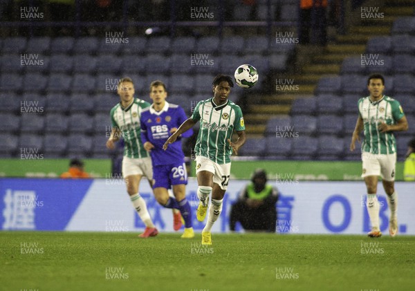 081122 - Leicester City v Newport County - Carabao Cup Third Round - Omar Bogle of Newport chases a loose ball