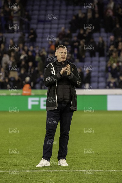 081122 - Leicester City v Newport County - Carabao Cup Third Round - Newport manager Graham Coughlan applauds the travelling fans 
