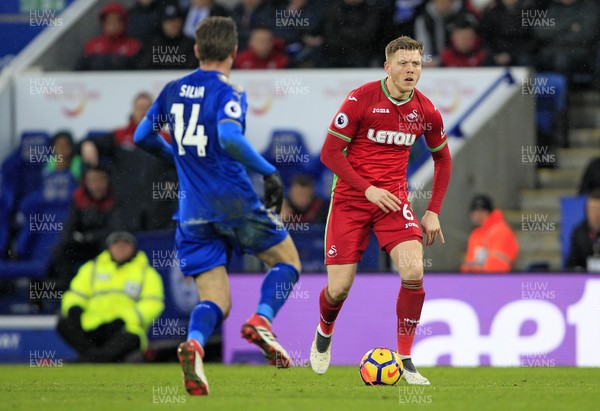 030218 - Leicester City v Swansea City, Premier League - Alfie Mawson of Swansea City (right) in action