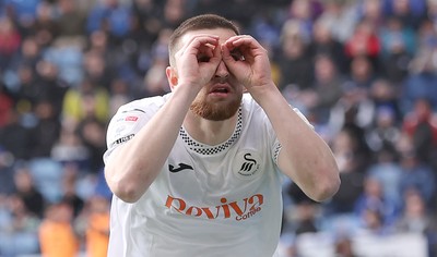110426 - Leicester City v Swansea City - Sky Bet Championship - Zan Vipotnik of Swansea celebrates scoring the first goal of the match