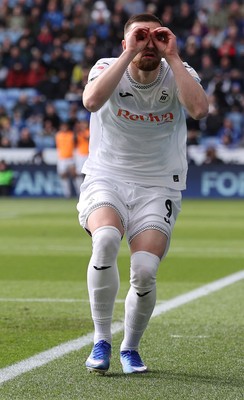 110426 - Leicester City v Swansea City - Sky Bet Championship - Zan Vipotnik of Swansea celebrates scoring the first goal of the match