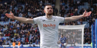 110426 - Leicester City v Swansea City - Sky Bet Championship - Zan Vipotnik of Swansea celebrates scoring the first goal of the match