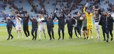 110426 - Leicester City v Swansea City - Sky Bet Championship - Swansea applaud the travelling fans with Swansea Head Coach Vitor Matos