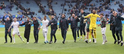 110426 - Leicester City v Swansea City - Sky Bet Championship - Swansea applaud the travelling fans with Swansea Head Coach Vitor Matos
