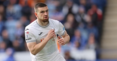 110426 - Leicester City v Swansea City - Sky Bet Championship - Zan Vipotnik of Swansea celebrates scoring the only goal of the match
