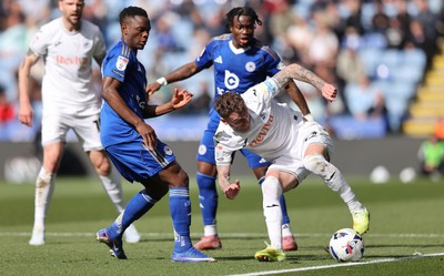 110426 - Leicester City v Swansea City - Sky Bet Championship - Josh Tymon of Swansea and Abdul Fatal of Leicester