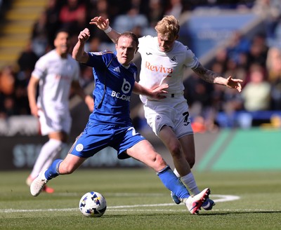 110426 - Leicester City v Swansea City - Sky Bet Championship - Melker Widell of Swansea and Oliver Skipp of Leicester
