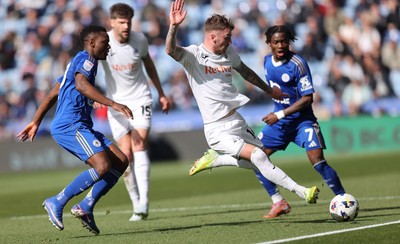 110426 - Leicester City v Swansea City - Sky Bet Championship - Josh Tymon of Swansea and Abdul Fatal of Leicester