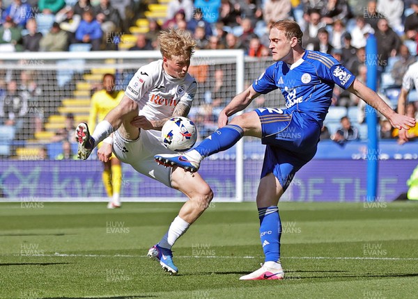 110426 - Leicester City v Swansea City - Sky Bet Championship - Melker Widell of Swansea and Oliver Skipp of Leicester