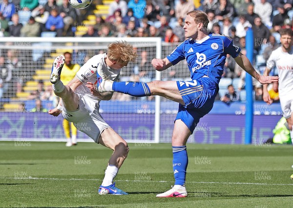110426 - Leicester City v Swansea City - Sky Bet Championship - Melker Widell of Swansea and Oliver Skipp of Leicester
