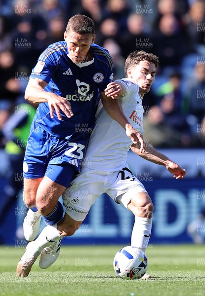 110426 - Leicester City v Swansea City - Sky Bet Championship - Leo Walta of Swansea and Jannik Vestergaard of Leicester