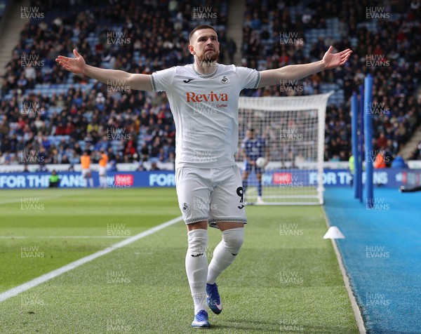 110426 - Leicester City v Swansea City - Sky Bet Championship - Zan Vipotnik of Swansea celebrates scoring the first goal of the match