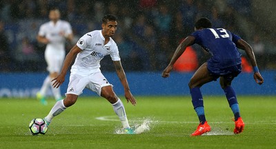 270816 - Leicester City v Swansea City - Premier League - Kyle Naughton of Swansea City is challenged by Daniel Amartey of Leicester