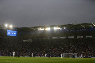 270816 - Leicester City v Swansea City - Premier League - Torrential rain falls during the match