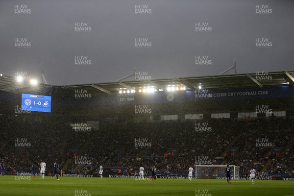 270816 - Leicester City v Swansea City - Premier League - Torrential rain falls during the match