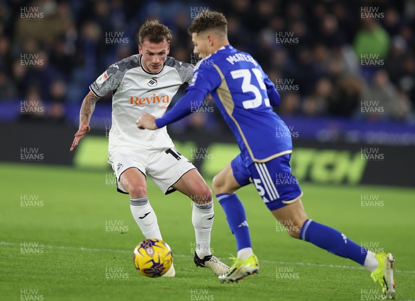 300124 - Leicester City v Swansea City - Sky Bet Championship - Josh Tymon of Swansea and Kasey McAteer of Leicester City