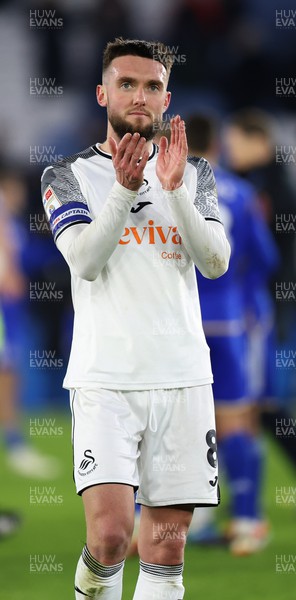 300124 - Leicester City v Swansea City - Sky Bet Championship - Matt Grimes of Swansea applauds the travelling fans at the end of the match