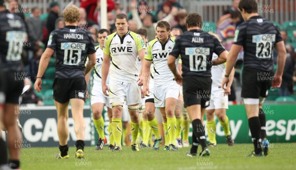 211012 - Leicester Tigers v Ospreys, Heineken Cup - Ospreys players are left reeling after Tigers score three tries in the final ten minutes of the match