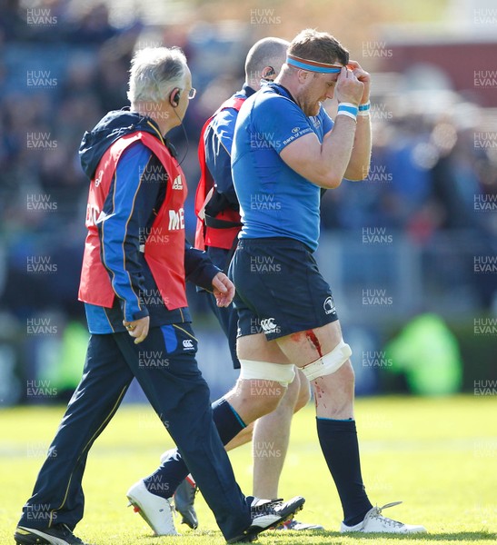 270413 - Leinster v Biarritz - Amlin Challenge Cup - Jamie Heaslip of Leinster goes off the pitch with a blood injury 