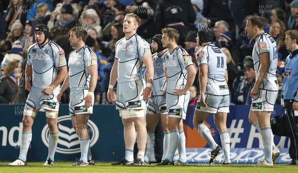 271012 Leinster v Blues - RaboDirect Pro 12 - Cardiff players look dejected after another Leinster try 