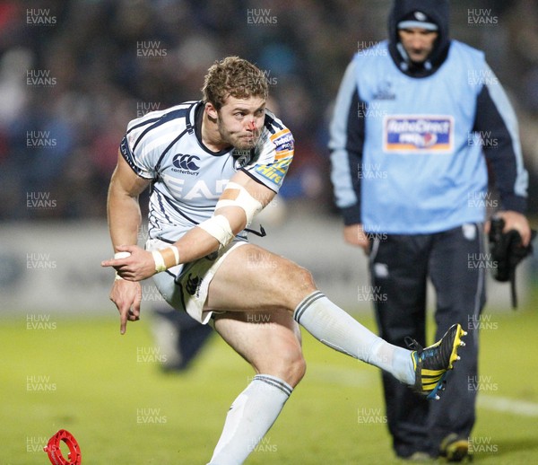 271012 Leinster v Blues - RaboDirect Pro 12 - Leigh Halfpenny of Cardiff takes another kick 