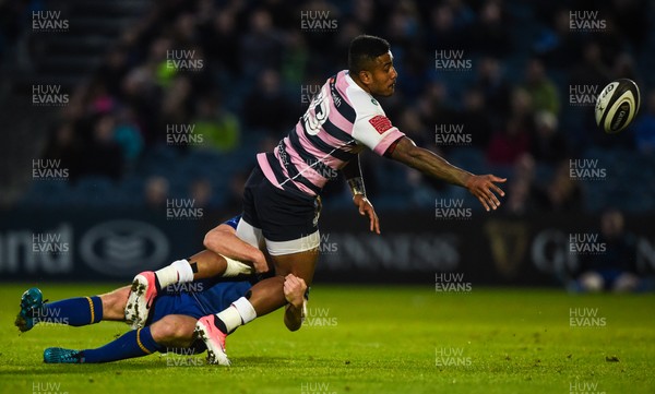 080917 - Leinster v Cardiff Blues - Guinness PRO14 -  Rey Lee-Lo of Cardiff is tackled by Luke McGrath of Leinster