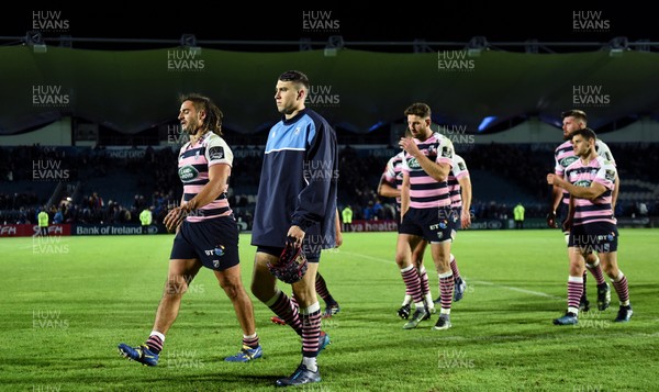 080917 - Leinster v Cardiff Blues - Guinness PRO14 -  Cardiff players leave the field