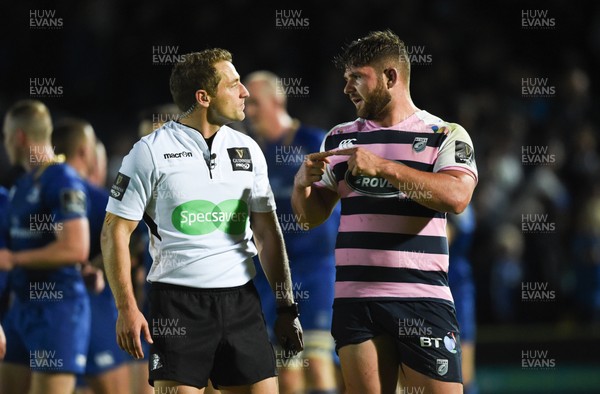 080917 - Leinster v Cardiff Blues - Guinness PRO14 -  Kirby Myhill of Cardiff remonstrates with Referee Andrew Brace