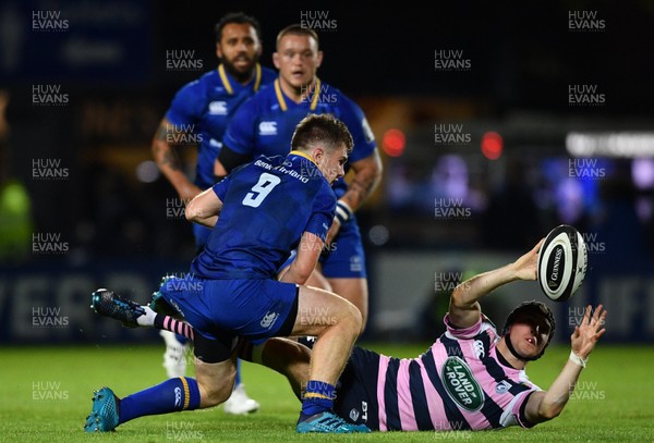 080917 - Leinster v Cardiff Blues - Guinness PRO14 -  Rhun Williams of Cardiff Blues is tackled by Luke McGrath of Leinster