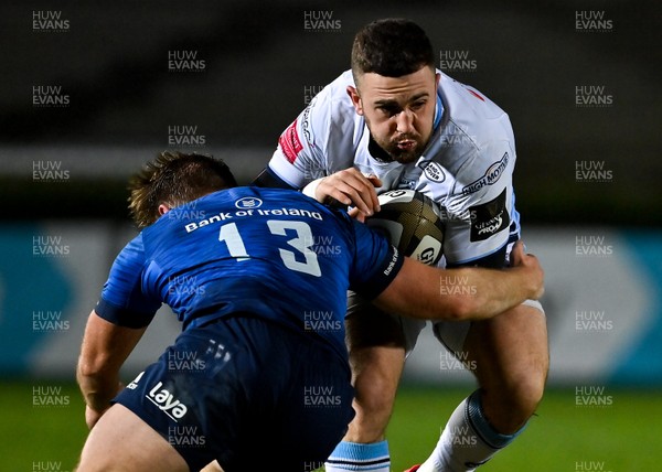 221120 - Leinster v Cardiff Blues - Guinness PRO14 - Aled Summerhill of Cardiff Blues is tackled by Liam Turner of Leinster