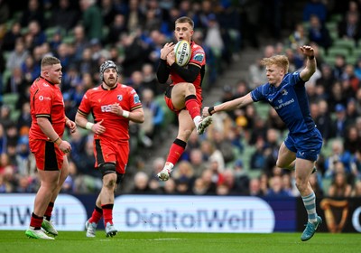 010325 - Leinster v Cardiff Rugby - United Rugby Championship - Cam Winnett of Cardiff in action against Hugh Cooney of Leinster