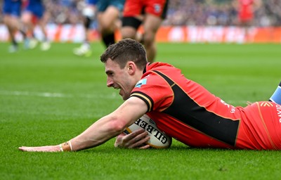 010325 - Leinster v Cardiff Rugby - United Rugby Championship - Harri Millard of Cardiff scores his side's first try