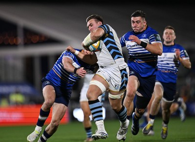 101026 - Leinster v Cardiff Rugby - United Rugby Championship - Taine Basham of Cardiff is tackled