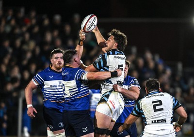 101026 - Leinster v Cardiff Rugby - United Rugby Championship - Teddy Williams of Cardiff in action against Dan Sheehan of Leinster