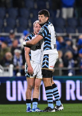 101026 - Leinster v Cardiff Rugby - United Rugby Championship - Johan Mulder, left, and George Nott of Cardiff after their side's defeat