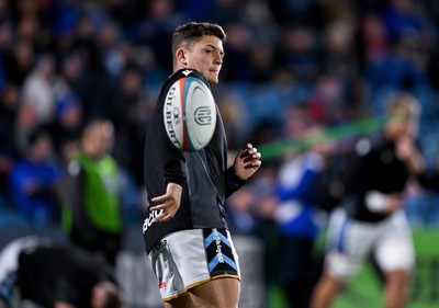 101026 - Leinster v Cardiff Rugby - United Rugby Championship - Callum Sheedy of Cardiff warms up before the match